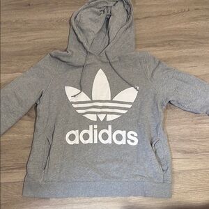 Adidas Heather Gray Hoodie with White Trefoil